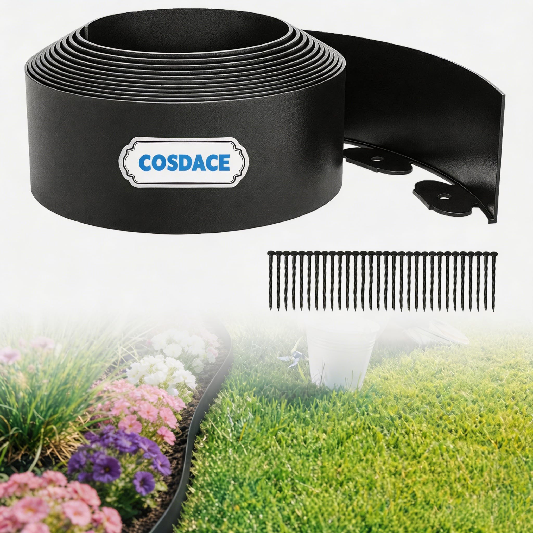 20M Garden Edging,Plastic Lawn Edging include 60 Spikes,【10CM Hight】Garden Border Edging Path Edging Landscape Edging Kit for Lawn,Garden,Yard (Black)