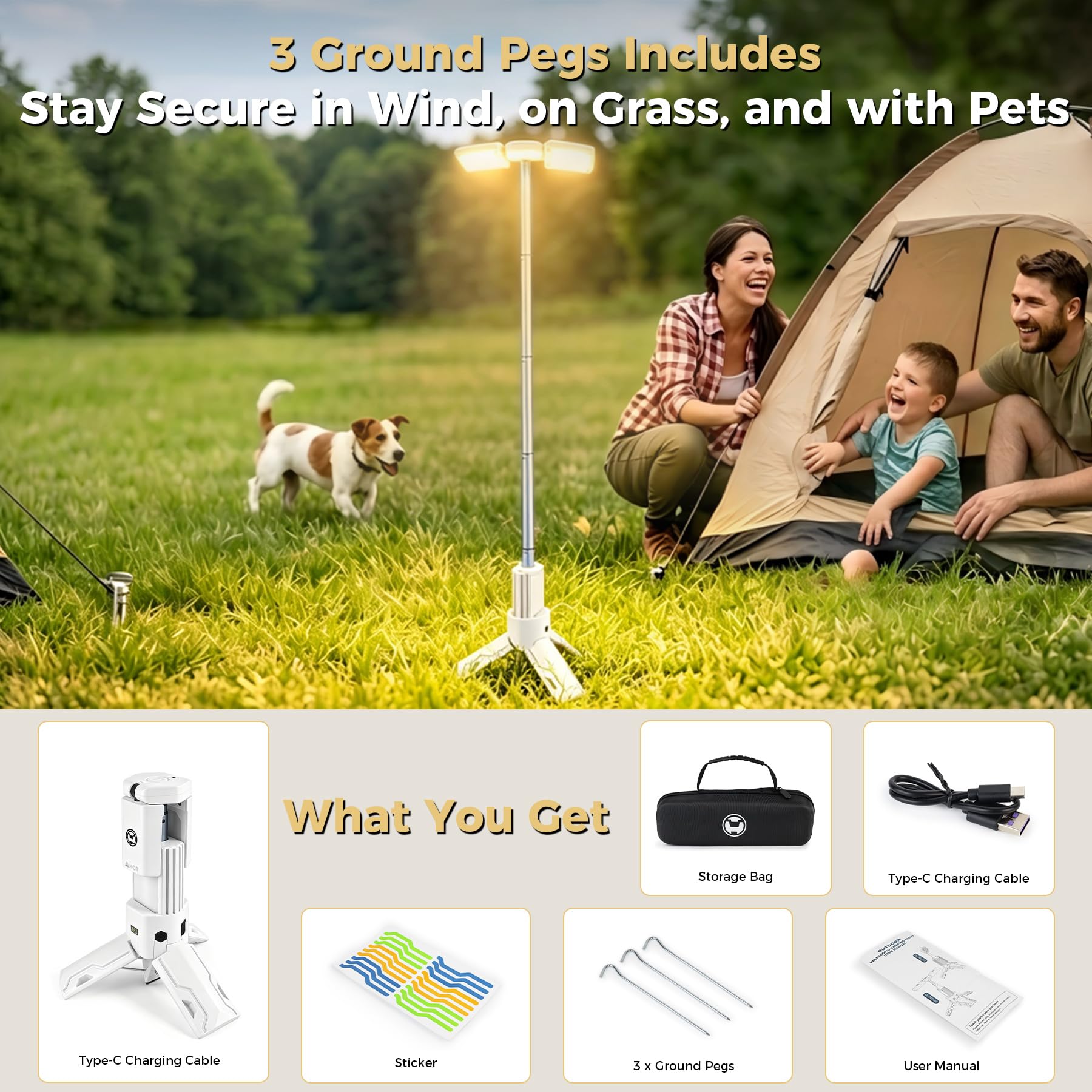 Lampada da campeggio telescopica ricaricabile con illuminazione calda continua, lanterna da campeggio ambientale portatile con dimmerabile e emergenza SOS per campeggio tenda camper e cortile
