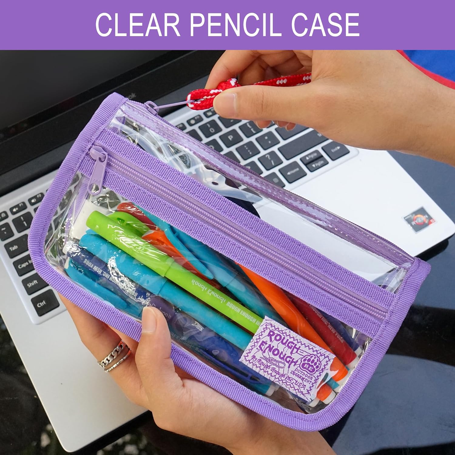 Rough Enough Clear Pencil Pouch Set Small Regular Sizes With YKK Zipper For All Ages Office Stationary Art Supplies Organizer