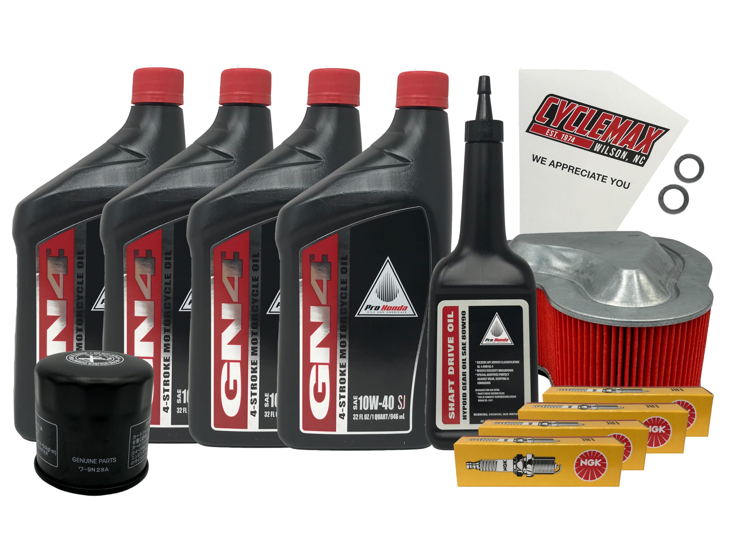 Cyclemax Standard 10W-40 Full Service Kit compatible with 2002-2009 Honda VTX 1300 VTX1300 with Spark Plugs and Shaft Drive Oil