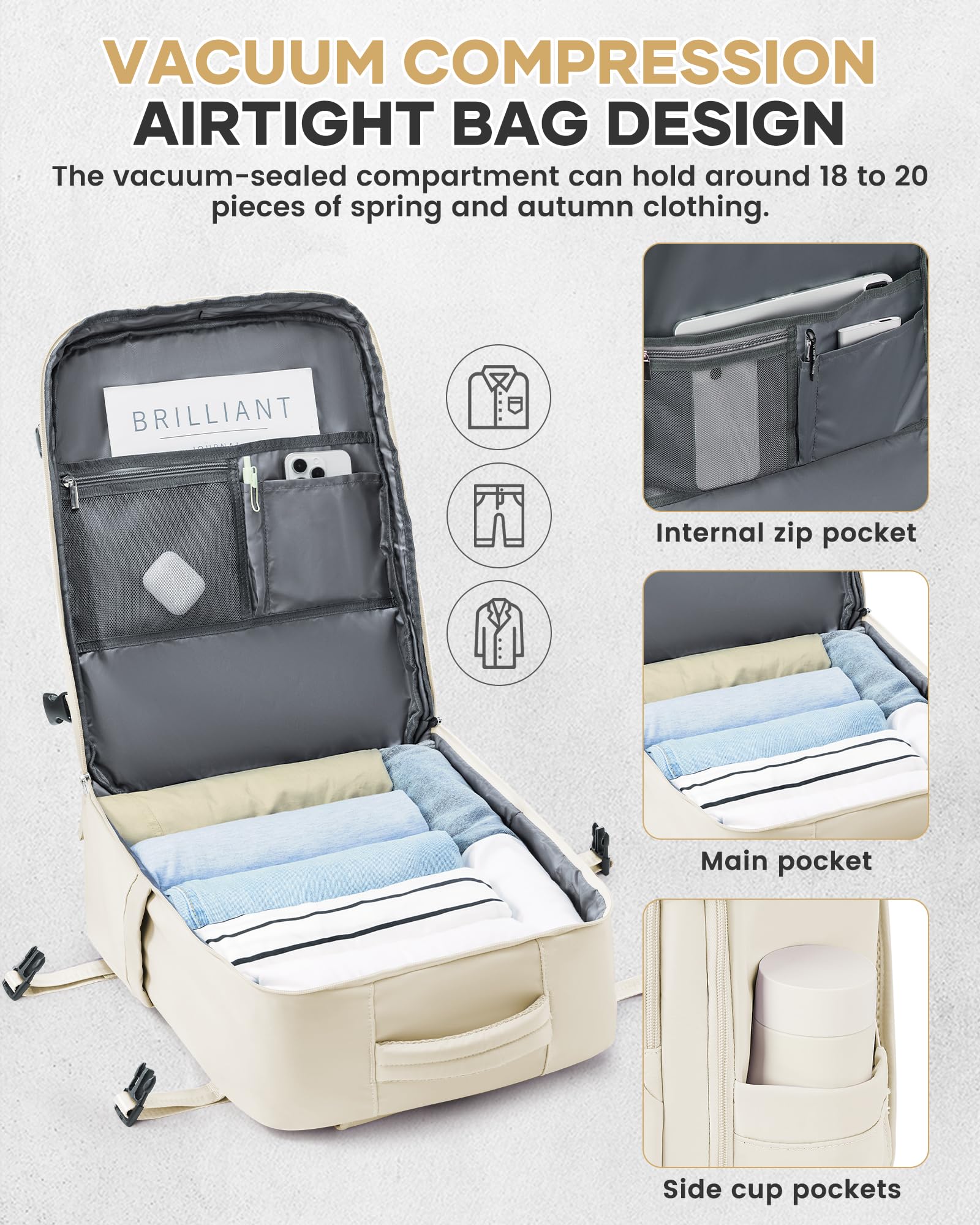 BJLFS Borse da Cabina per Ryanair 40×20×25 Bagaglio a Mano Easyjet 45×36×20 Borsa Zaino da Viaggio, Zaino da trekking,Zaino Casual per laptop da 14 pollici per scuola