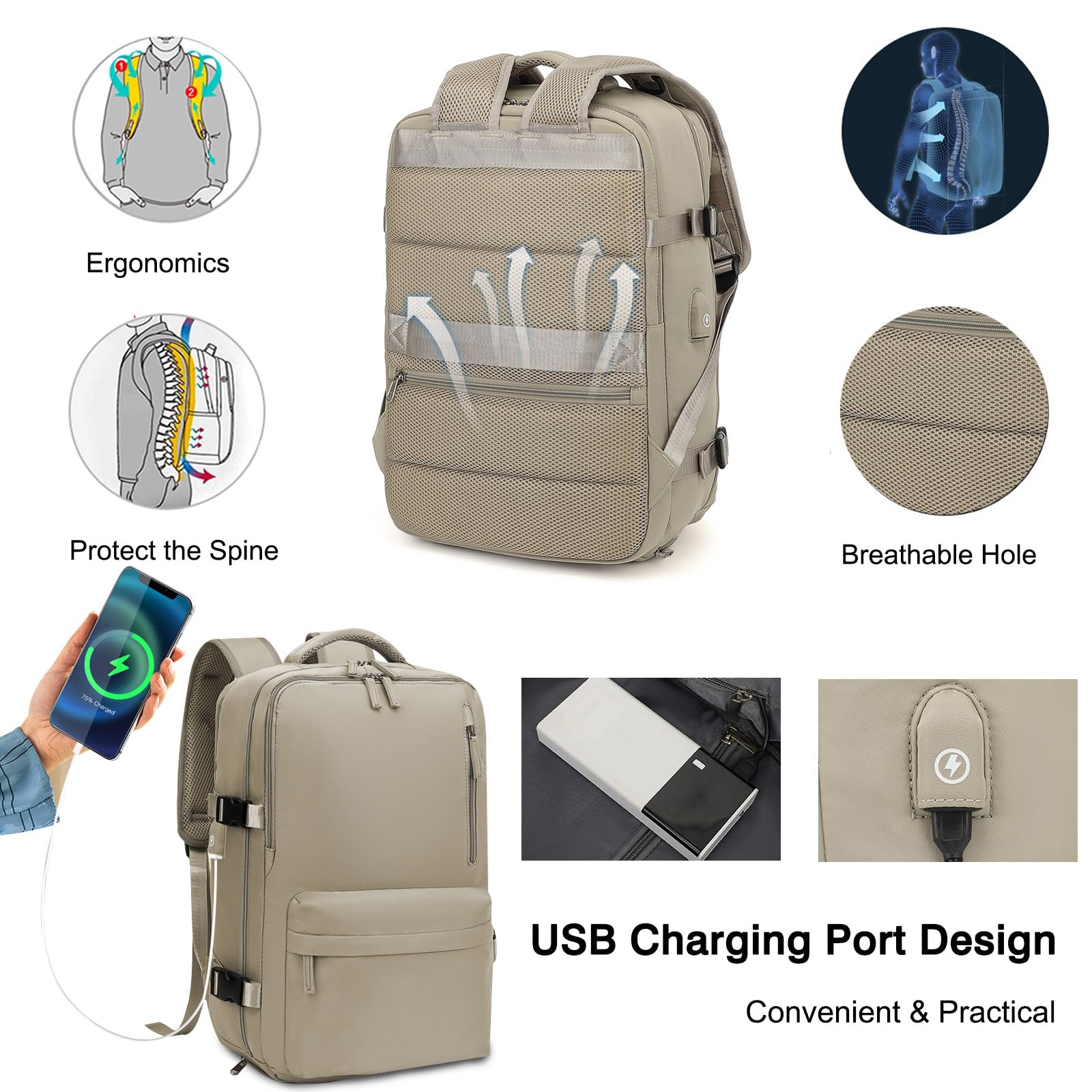 FANDARE Mochila Impermeable para Portátil de 15.6 Pulgadas Gran Capacidad de Viaje Antirrobo para Zapatos Morado