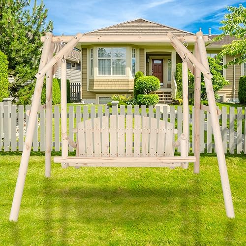 Miniatura 2 de Ochine Columpio de madera para patio de 6.5 pies, columpio para exteriores, silla de columpio para patio al aire libre, resistente, 600 libras,