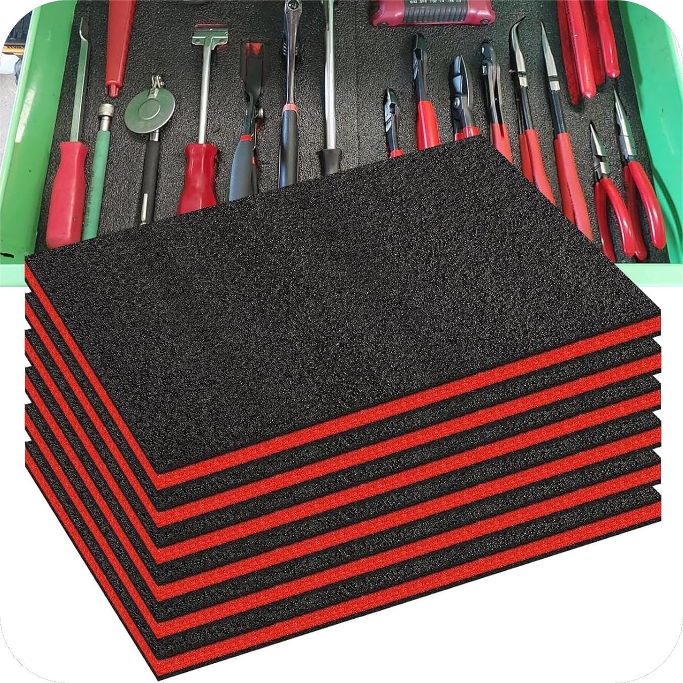 6 Pcs Tool Box Foam Inserts for Cases 22 x 18 x 1 Inch Tool Box Liner Polyethylene Tool Foams Sheets(Red, Black FOUR INCOMPLETE 