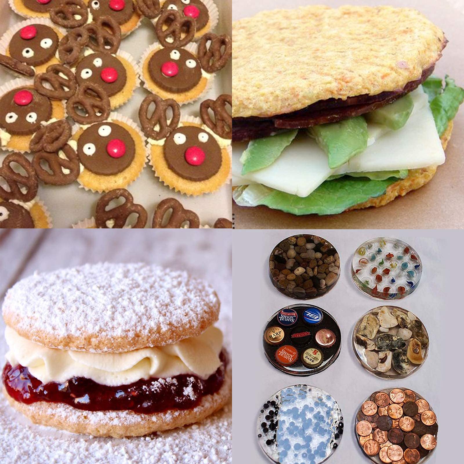 4 stuks ronde siliconen vormen voor petrië, fondant, muffins, pudding, gelei, chocolade, koekjes, kaarsen, cirkels, 3 holle ruimtes, afwerking diameter 10 cm