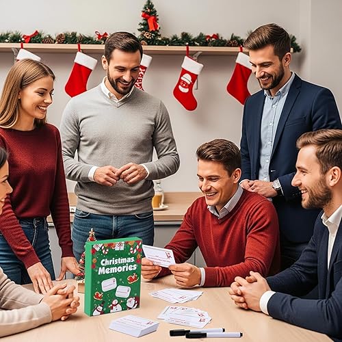 Miniatura 5 de Juego de cartas de Navidad para noche de juegos familiares, 120 tarjetas con 10 marcadores de borrado en seco, divertidos juegos de mesa para grupos