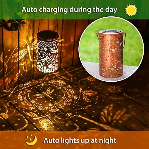 Miniatura 3 de Faroles solares de libélula para exteriores, impermeables, colgantes, luces solares colgantes de libélula para mujeres y hombres, faroles LED