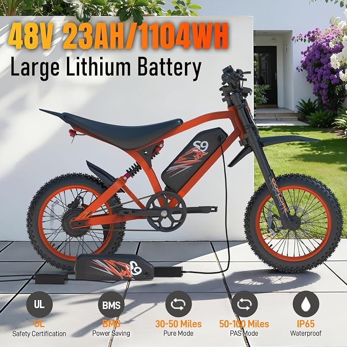 Bicicleta Eléctrica T300 para Adultos y Adolescentes 14" Naranja miniatura 3