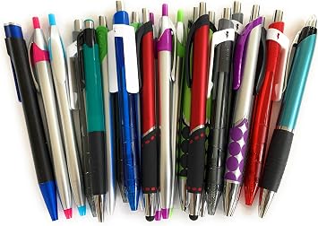 25 Misprint Ink Pens, Mix of Plastic, Metal & Soft Tip Touch Screen Stylus