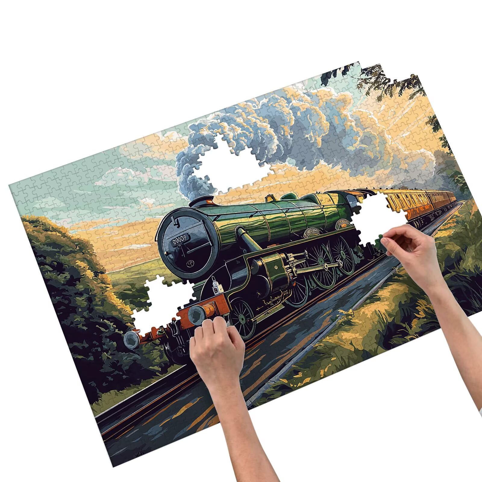 Puzzle 2000 elementów dla dorosłych, pociąg, 2000 elementów, z pudełkiem na prezent, drewniane puzzle dla dorosłych z naturalnym drewnem, prezenty dla kobiet, mężczyzn, duże drewniane puzzle do