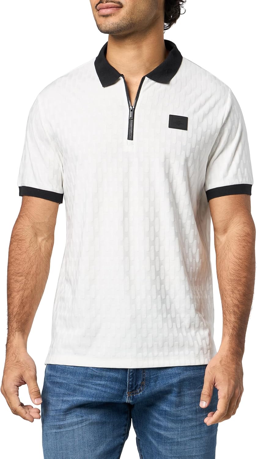 KARL LAGERFELD Men's Straight Collar Chest Logo 1/4 Zip Collared Polo