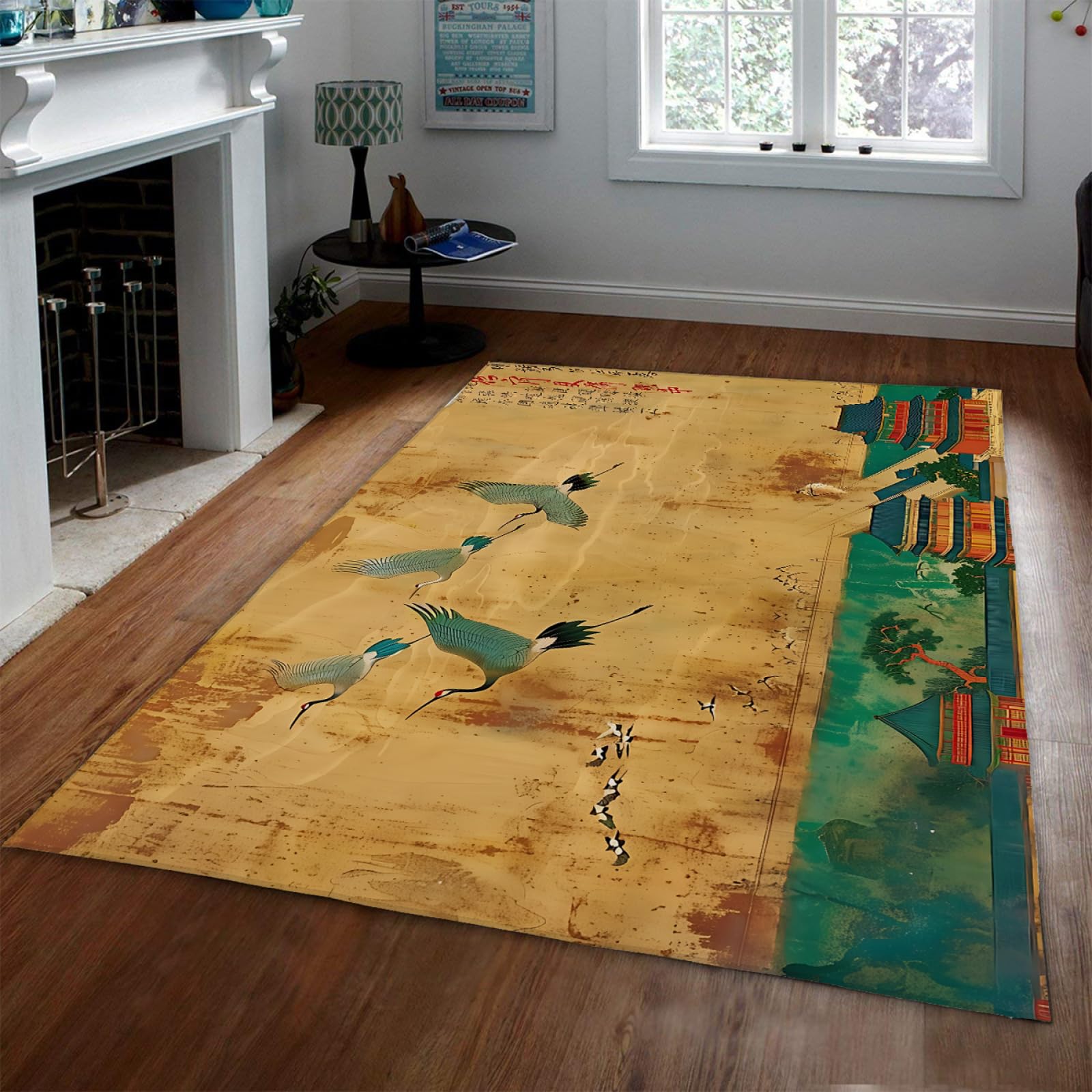 Tapis grue à couronne rouge grand tapis de salon chinois et tapis de chevet 120x160