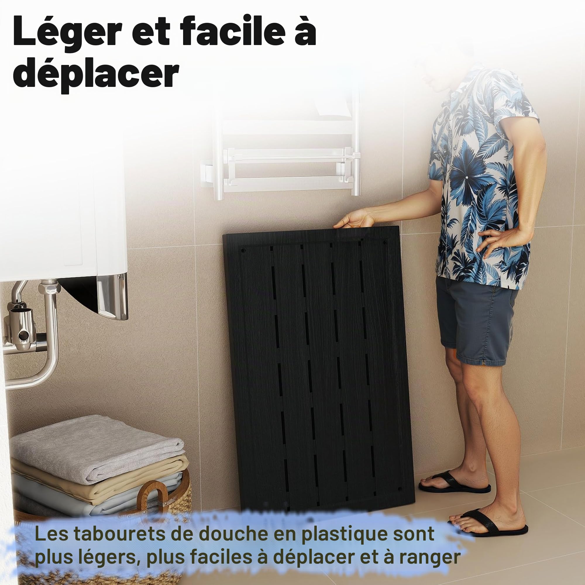 LZQ Élément de sol en plastique pour douche solaire, douche de jardin, plaque de sol, douche solaire, anthracite, de qualité supérieure, antidérapant, pour camping, piscine, douche extérieure, 100 ×
