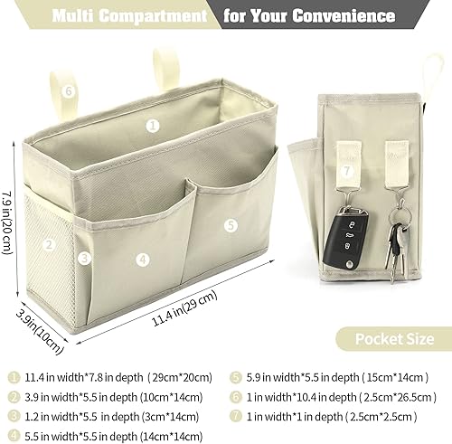 Miniatura 2 de Organizador de litera, organizador de cama colgante para mesita de noche, bolsa de almacenamiento con 4 bolsillos y 2 ganchos, para dormitorios