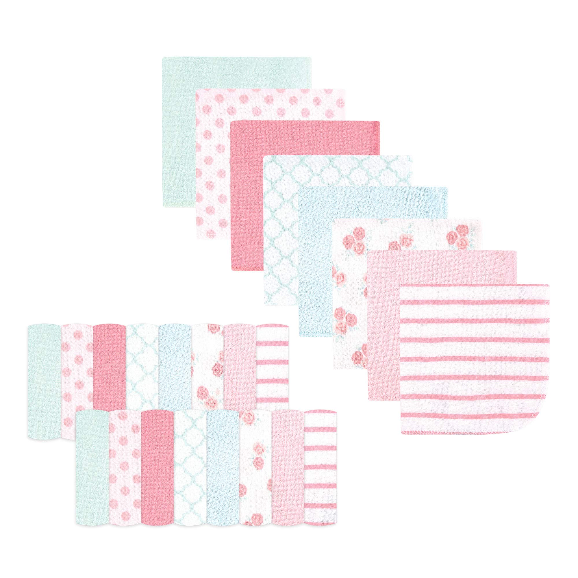 Hudson Baby Unisex Baby Rayon from Bamboo Washcloth Bundle, Soft Pink Roses, One Size
