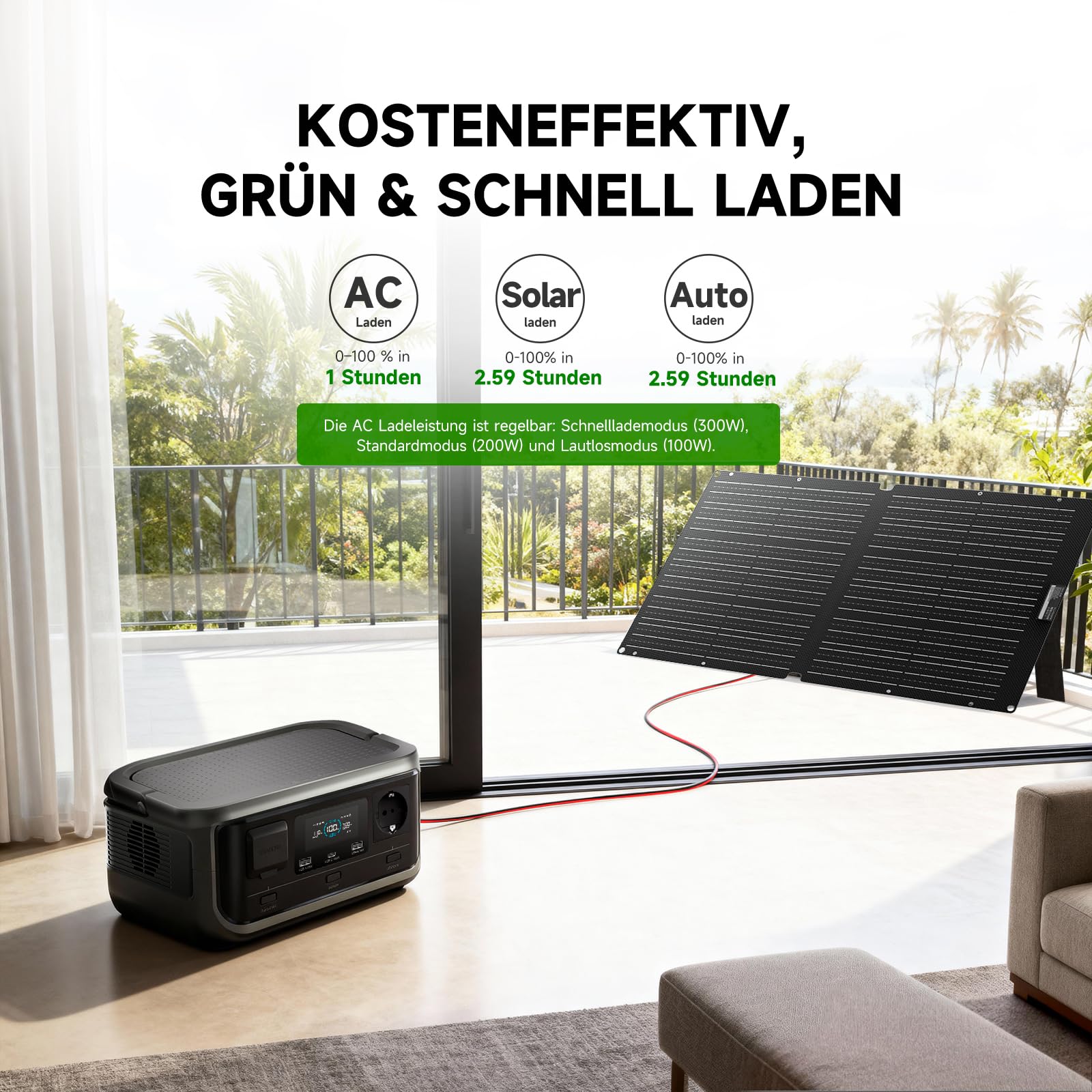ALLPOWERS VOLIX P300 Tragbare Powerstation mit Solarpanel SE100, 256Wh LiFePO4 Akku Solargenerator mit Solarpanel 100W, 300W Sinus Wechselstrom, PD100W USB-C Anschluss für Camping und Reisen