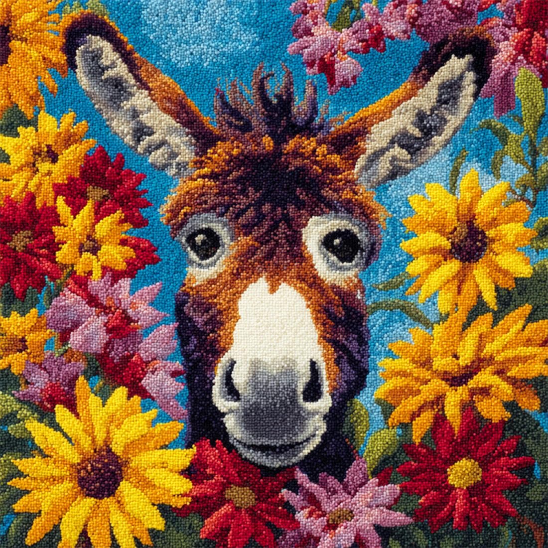 Kitquiver Animal Latch Hook Cushion Kits Donkeys and Flowers Latch Hook Kit Pillow DIY Rug Crochet Hook Cushion Making Kits with Preprinted Pattern Canvas 17x17In
