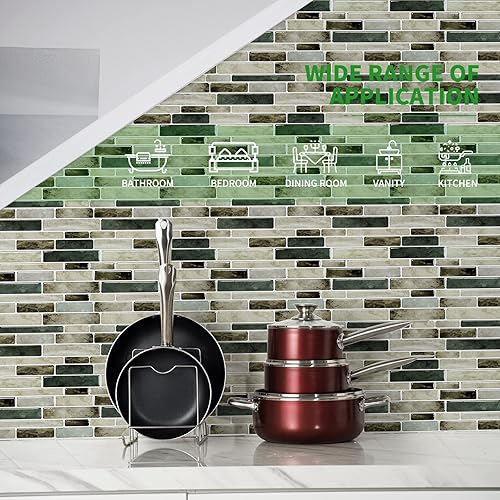 Miniatura 3 de LONGKING - Loseta en muro adhesiva para cocina con diseño de mármol (10 azulejos)
