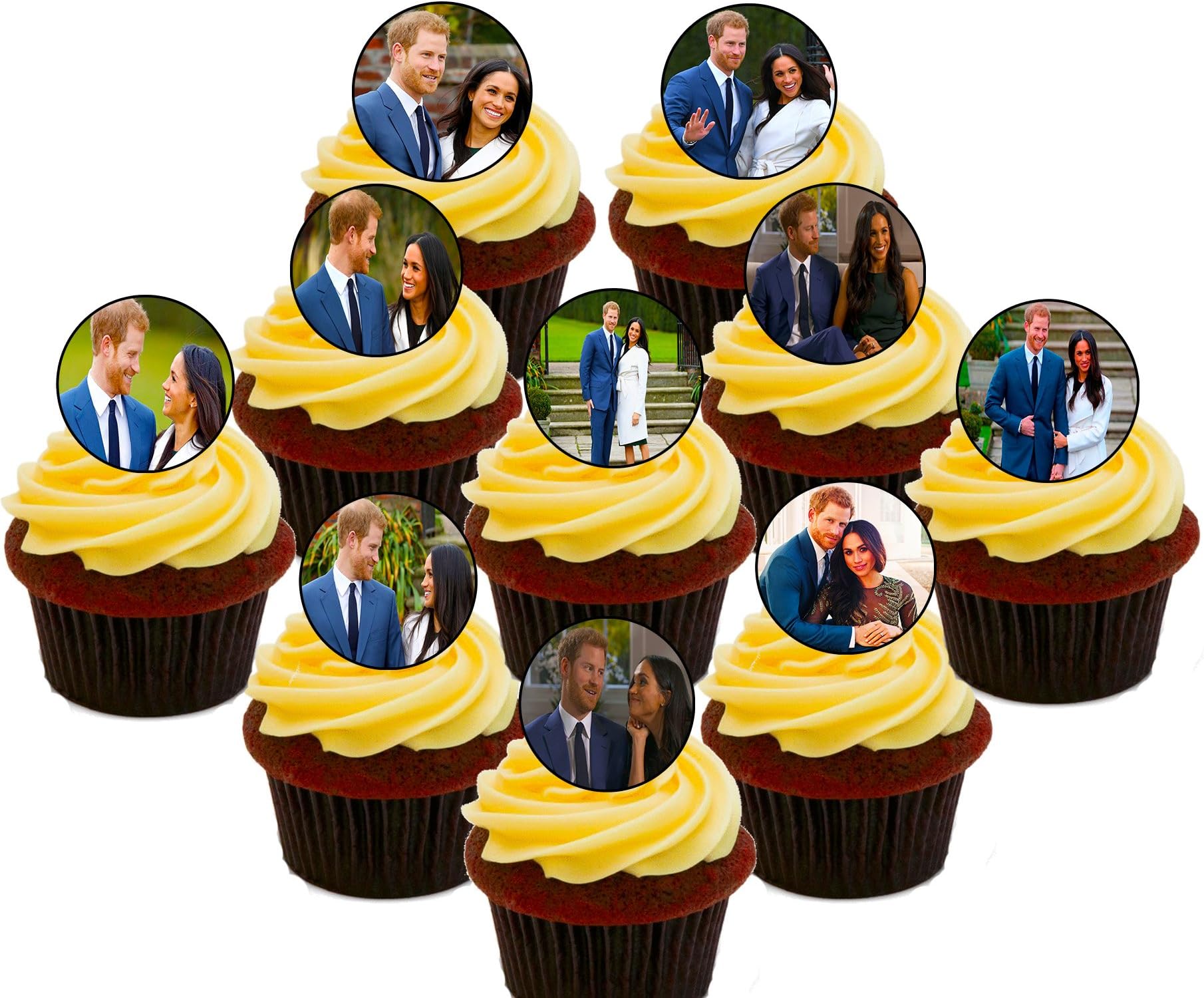 Made4You Royal Wedding Prince Harry and Meghan - Edible Cupcake Toppers - Pre-cut Wafer Cake Decorations (Pack of 30)