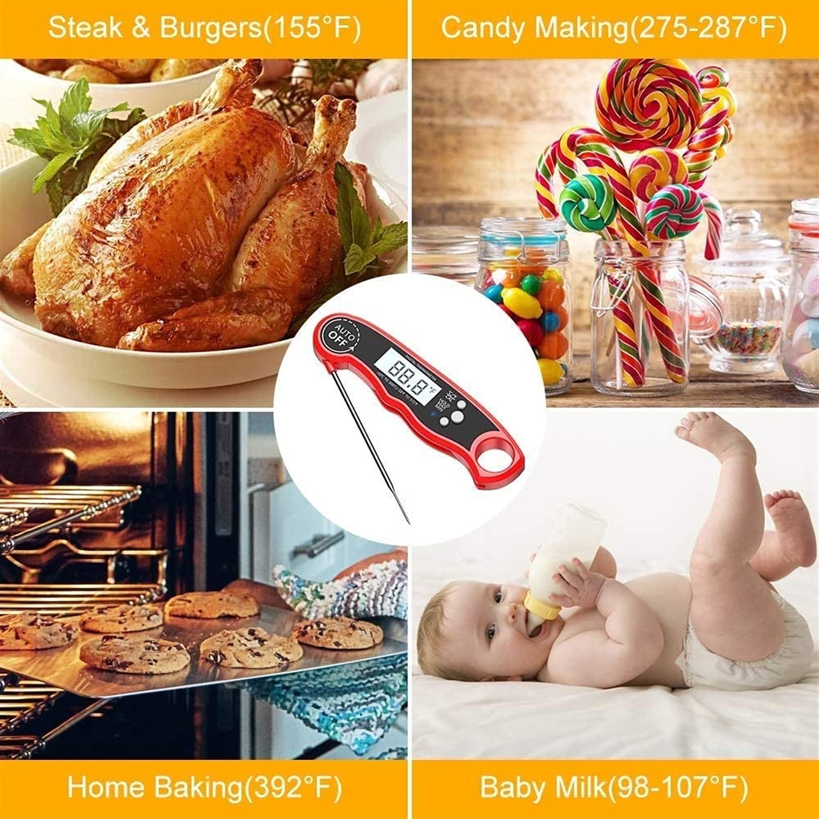 XMING Termometry mięsa, 2S natychmiastowe odczytywanie termometru gotowania z 4,7 "długą sondę, podświetlenie LCD, dla oleju głębokiego smażenia GRILL Mleko z grillem