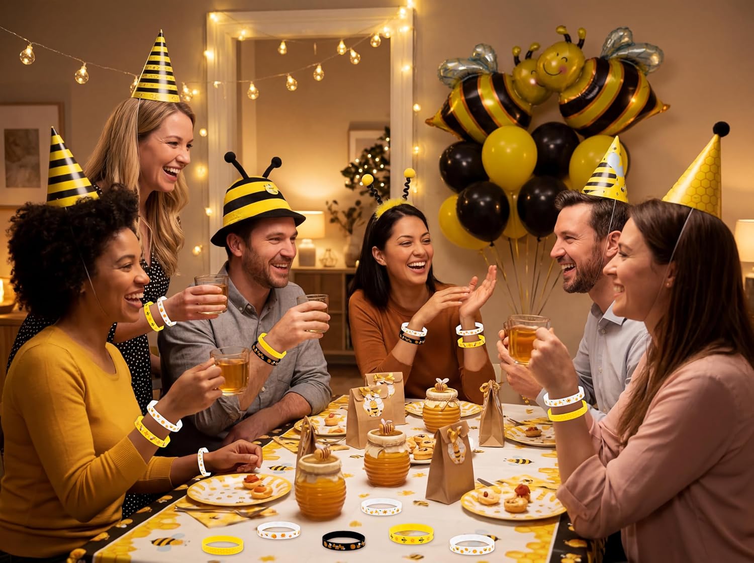 Moon Boat 144Pcs Bee Bracelets Party Decorations Gifts - Honeybee Themed Silicone Bulk for Summer Birthday Baby Shower Favors Supplies