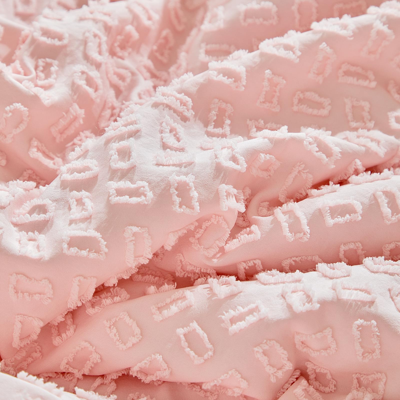 Juego de ropa de cama de 3 piezas para cuna con flecos de volantes, edredón rosa con volantes con sábana bajera y falda de cama, suave y bordado, diseño jacquard bohemio Shabby Chic para bebés y niños