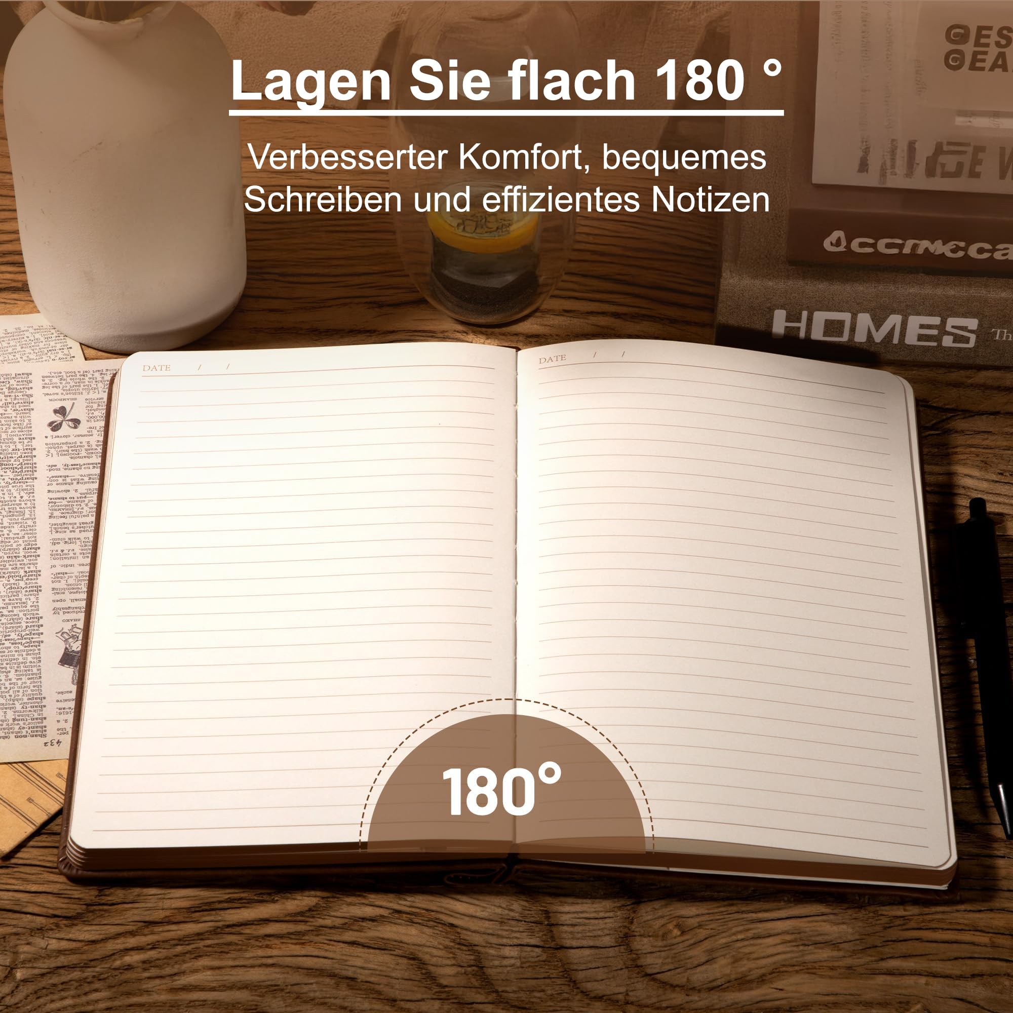 CAGIE Carnet de notes A5 ligné en cuir - Couverture rigide avec stylo - Vintage en relief - Pour homme - 288 pages - Papier 100 g/m² - Pour le bureau et les notes quotidiennes - Marron