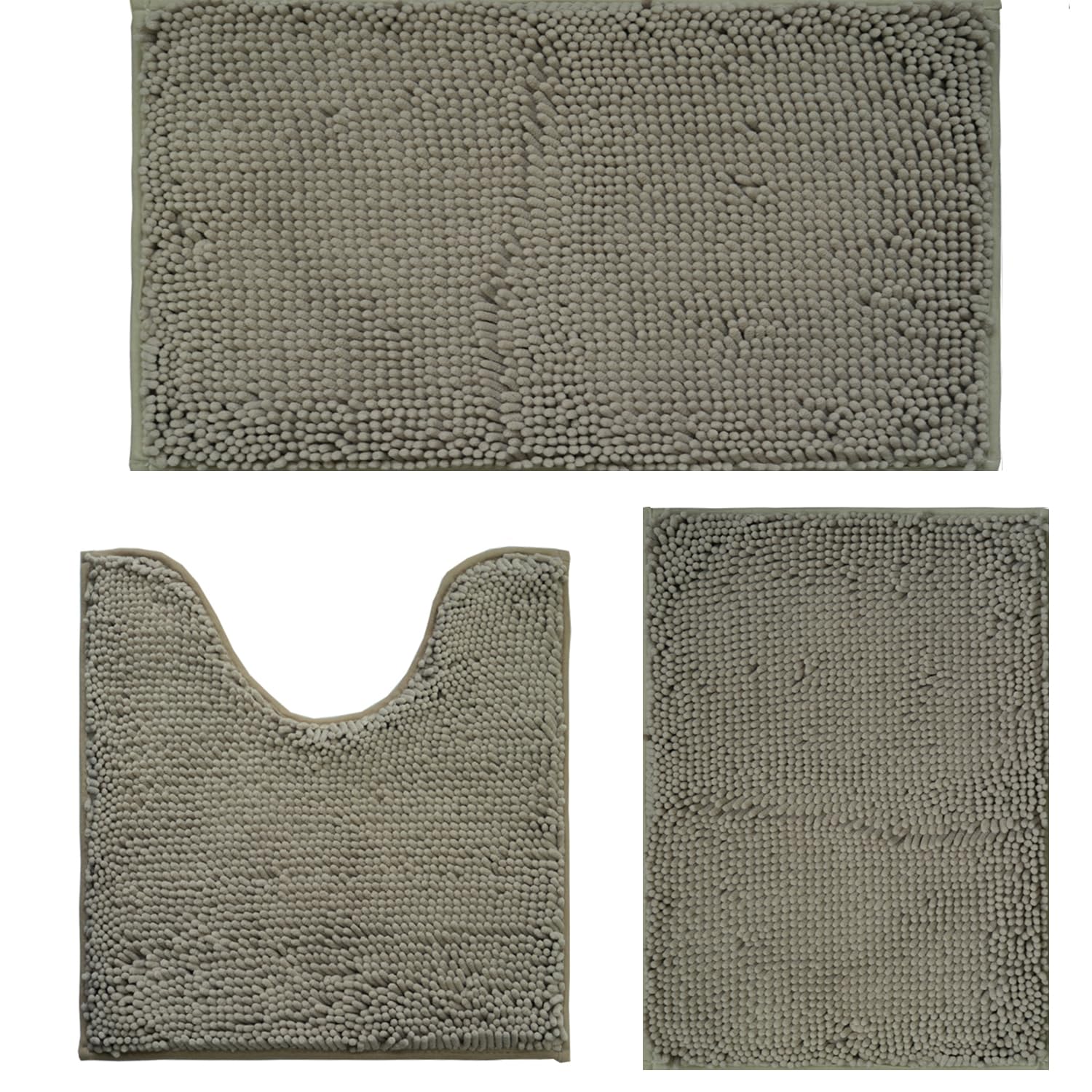 Lot de 3 tapis de salle de bain en chenille, très épais et absorbants, antidérapants, lavables en machine, séchage rapide, doux et confortable, utilisés sous la douche, baignoire et évier,
