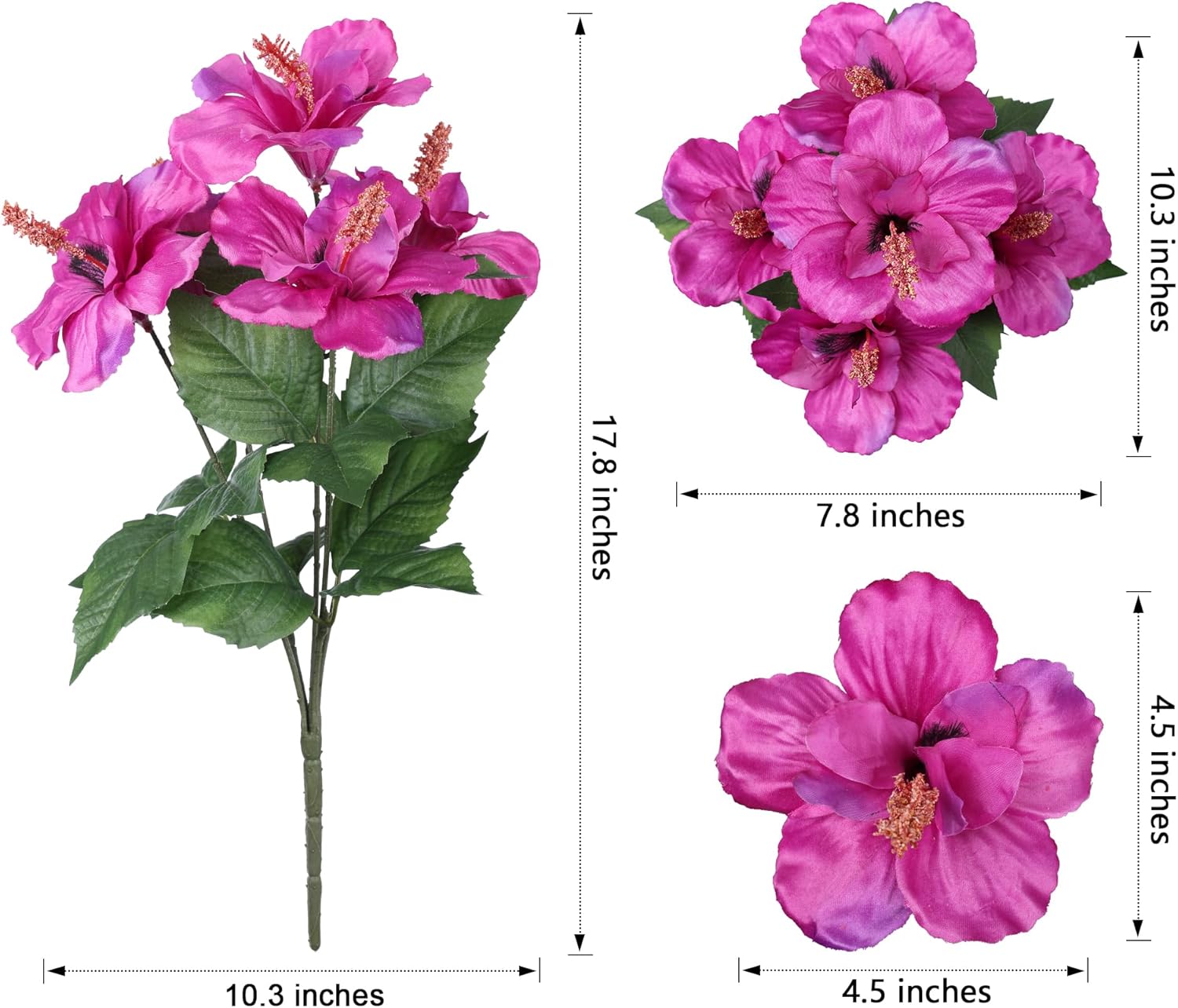 HyeFlora Artificial Hibiscus Flowers for Outdoors Faux Plant Spring Decor, 4 Bundles Fake Tropical Flowers UV Resistant Realistic Outdoor Silk Flower for Outside Planter Porch Patio Garden Window Home
