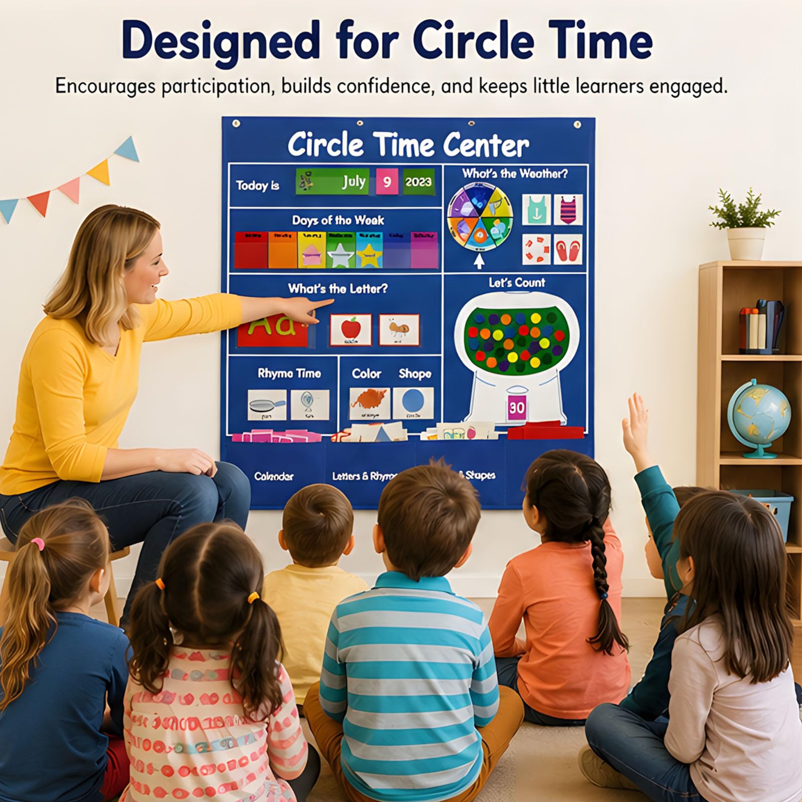 Tabellone interattivo tascabile per lezioni quotidiane, calendario in classe, forma e conteggio delle lettere, set da parete per casa, studio, apprendimento quotidiano, tabella tascabile centro di