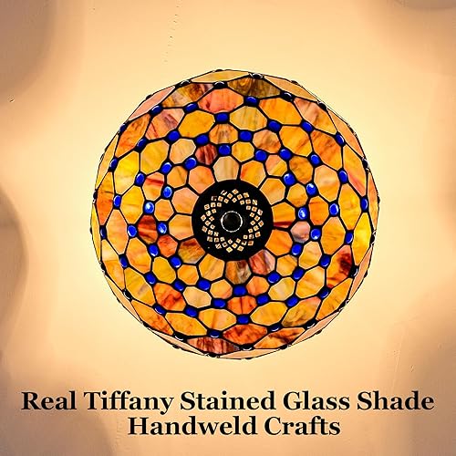 Miniatura 6 de Lámpara de techo Tiffany estilo perlas, lámpara de montaje semiempotrada de vitrales de 12 pulgadas de ancho, 11 pulgadas de alto, declaración de
