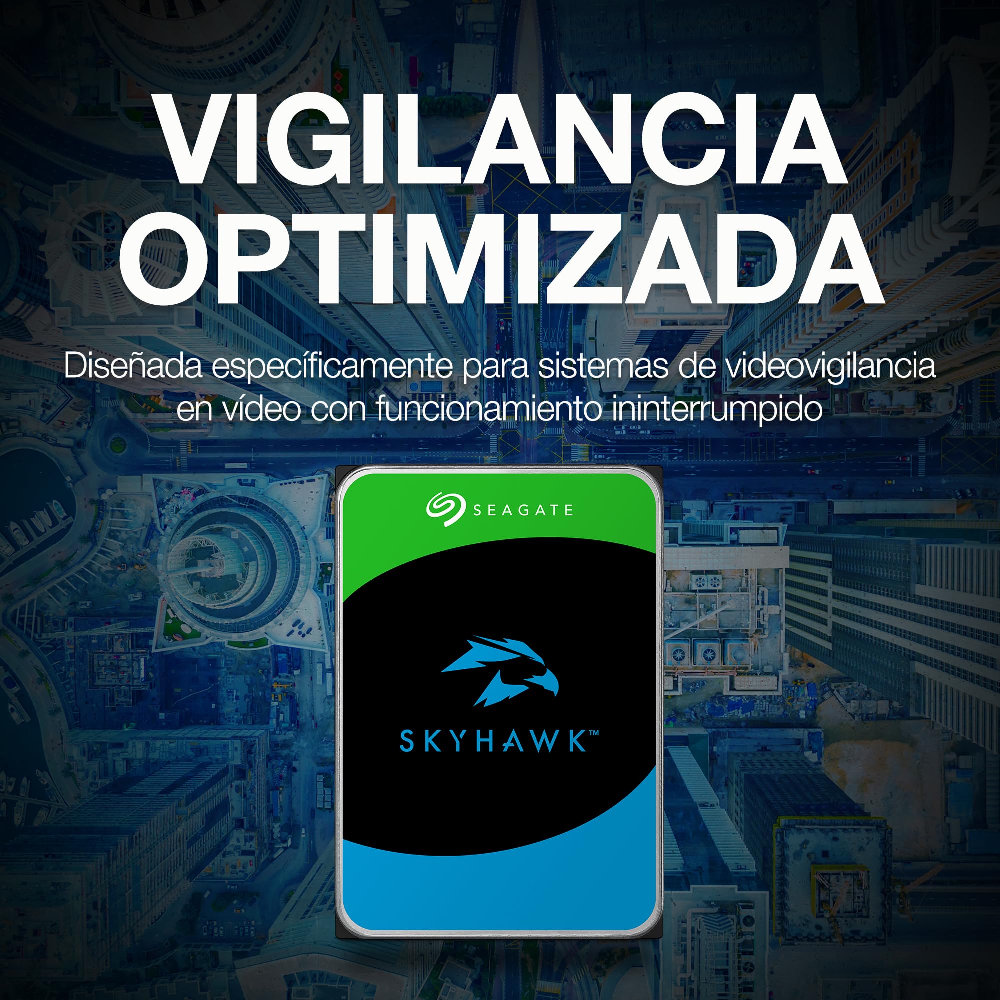 Seagate SkyHawk 4TB, Disco Duro Interno De Video, 3.5 Pulgadas, SATA 6.GB/s, Caché de 256 MB, DVR, Sistema de Cámaras de Seguridad NVR, servicios Rescue internos, Paquete Abre-fácil (ST4000VXZ16)