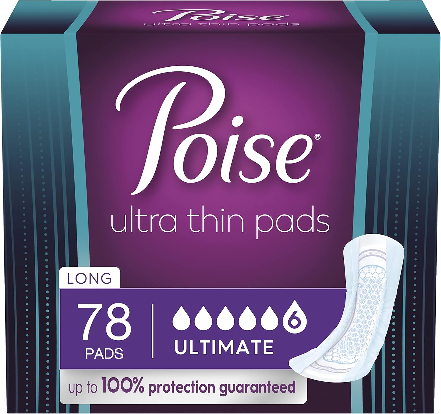 Poise Ultra Thin Incontinence Pads, Ultimate Absorbency, Long Length, Bladder Control Pads, 78 Count : Health & Household