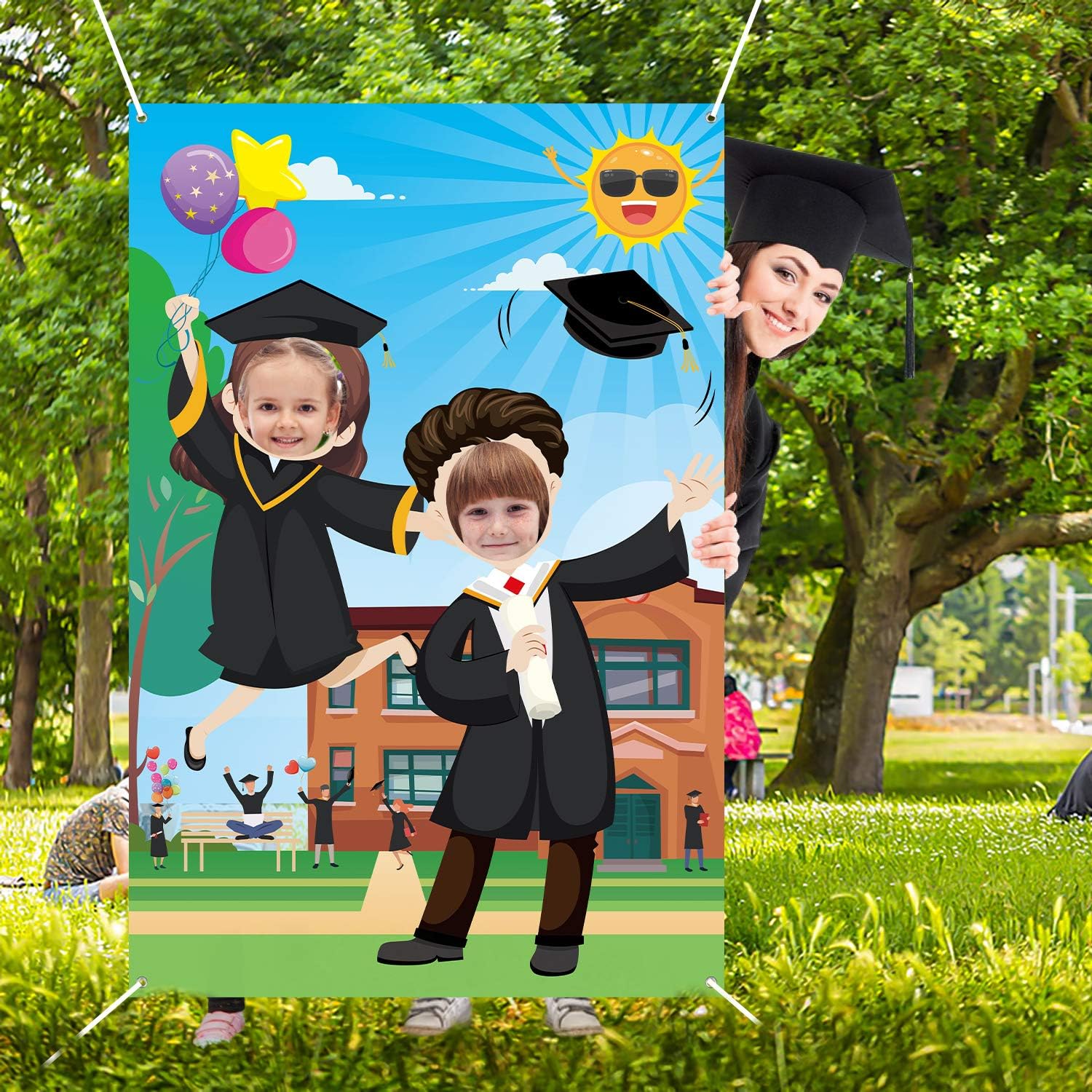WATINC Graduation Photo Booth Props Frame, Kindergarten Preschool Graduation Photography Backdrops for Graduation Party Graduations, Congrats Grad Party Favors Supplies, Large Size 5x3ft
