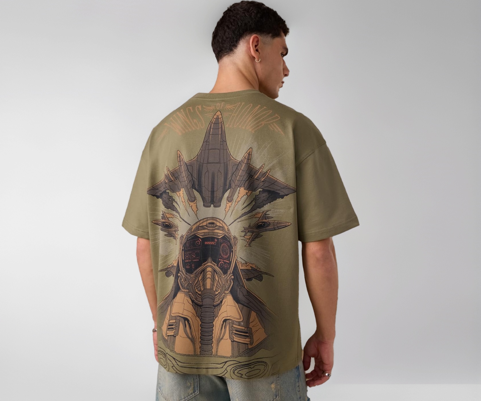 The Souled Store Freedom Wings of Honour Green Oversized T-Shirt - Image 1