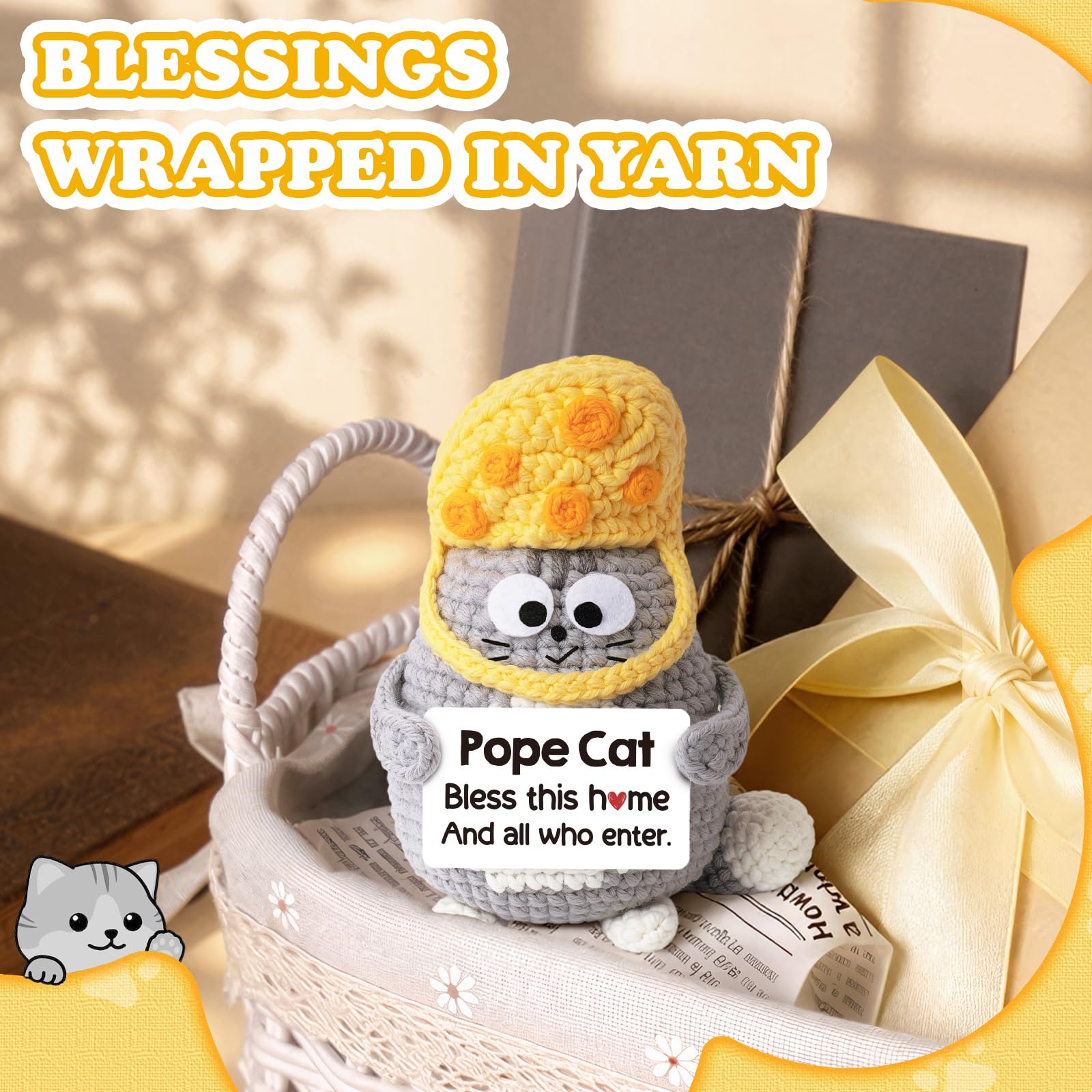 House Warming Gifts New Home, Funny Crochet Pope Cat, New Home Gift Ideas, Home Warming Present for Women Men Friends, Housewarming Gifts New Apartment, Cute Mini Crochet Cat Animals