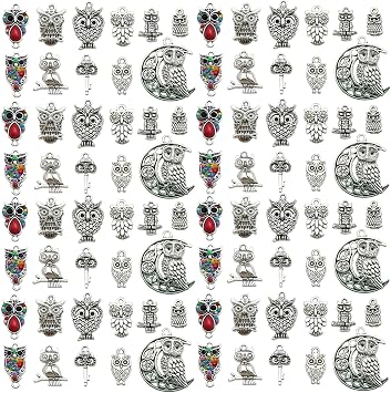 Youdiyla 66Pieces Owl Series Antique Silver Pendant Jewelry Making DIY Keychain Earrings Pendant Various Design Charms for Jewelry Making Bracelets Necklace SN612