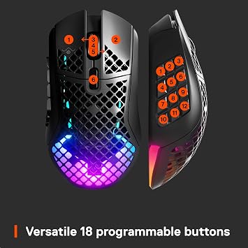 SteelSeries Aerox 9 Wireless Gaming Mouse - Ultra Light MMO/MOBA - 89 g - 18 Programmable Button - USB-C - Bluetooth/2.4GHz - 18000CPI - IP54 Waterproof - PC/Mac