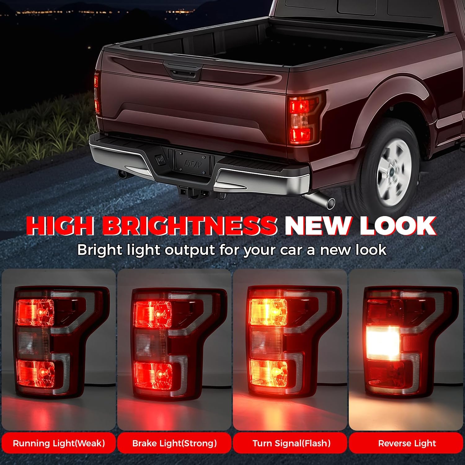 F150 Tail Lights Assembly Compatible With 2018 2019 2020 Ford F150 Right Passenger Side Taillight Brake Lamps Bulb and Harness Replace JL3Z13404H