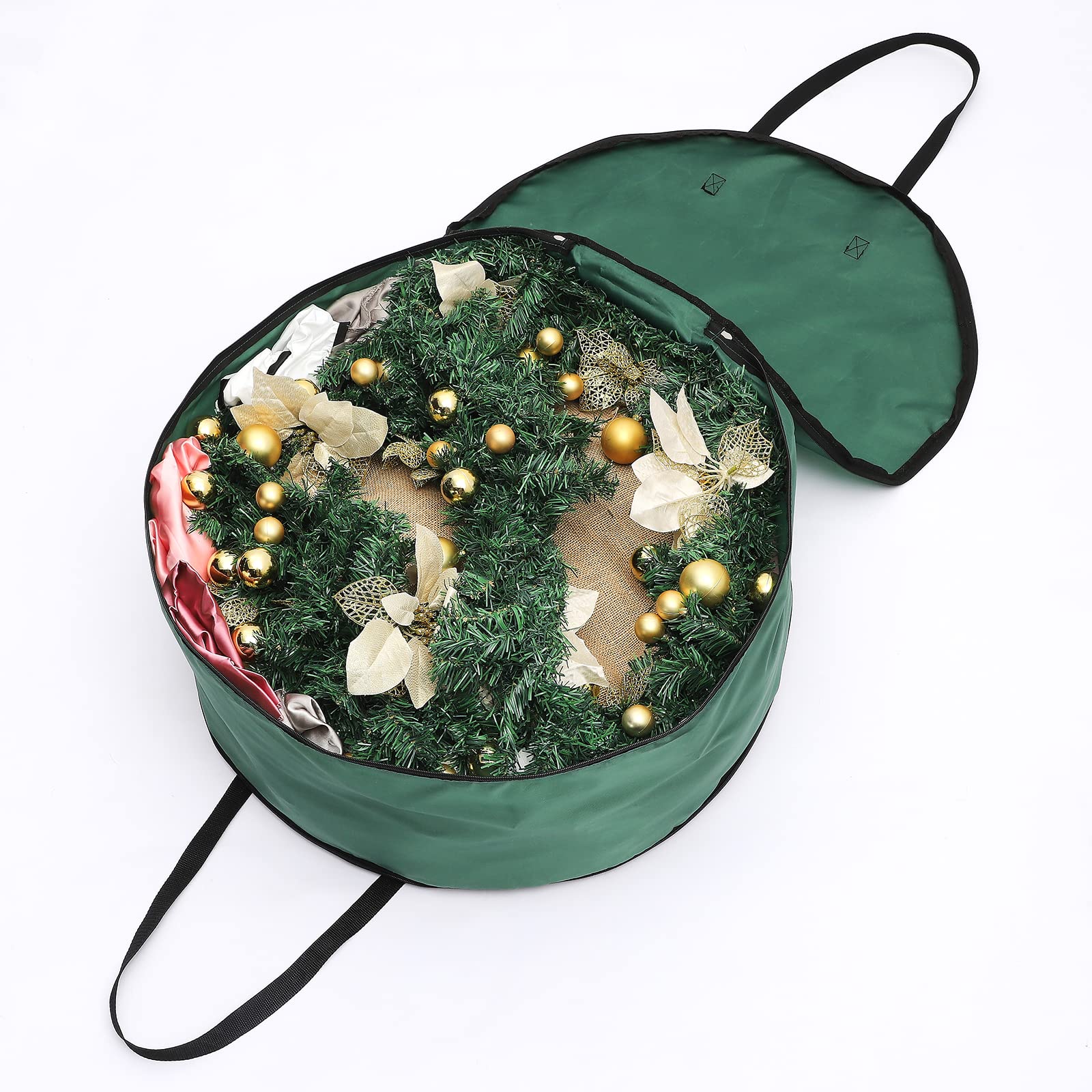 Christmas Wreath Storage Bag,Wreath Storage Container Sturdy Handles Round Zippered Storage Bags for Wreaths Garland Christmas Tree Holiday Supplies,30x16 inch(Green)