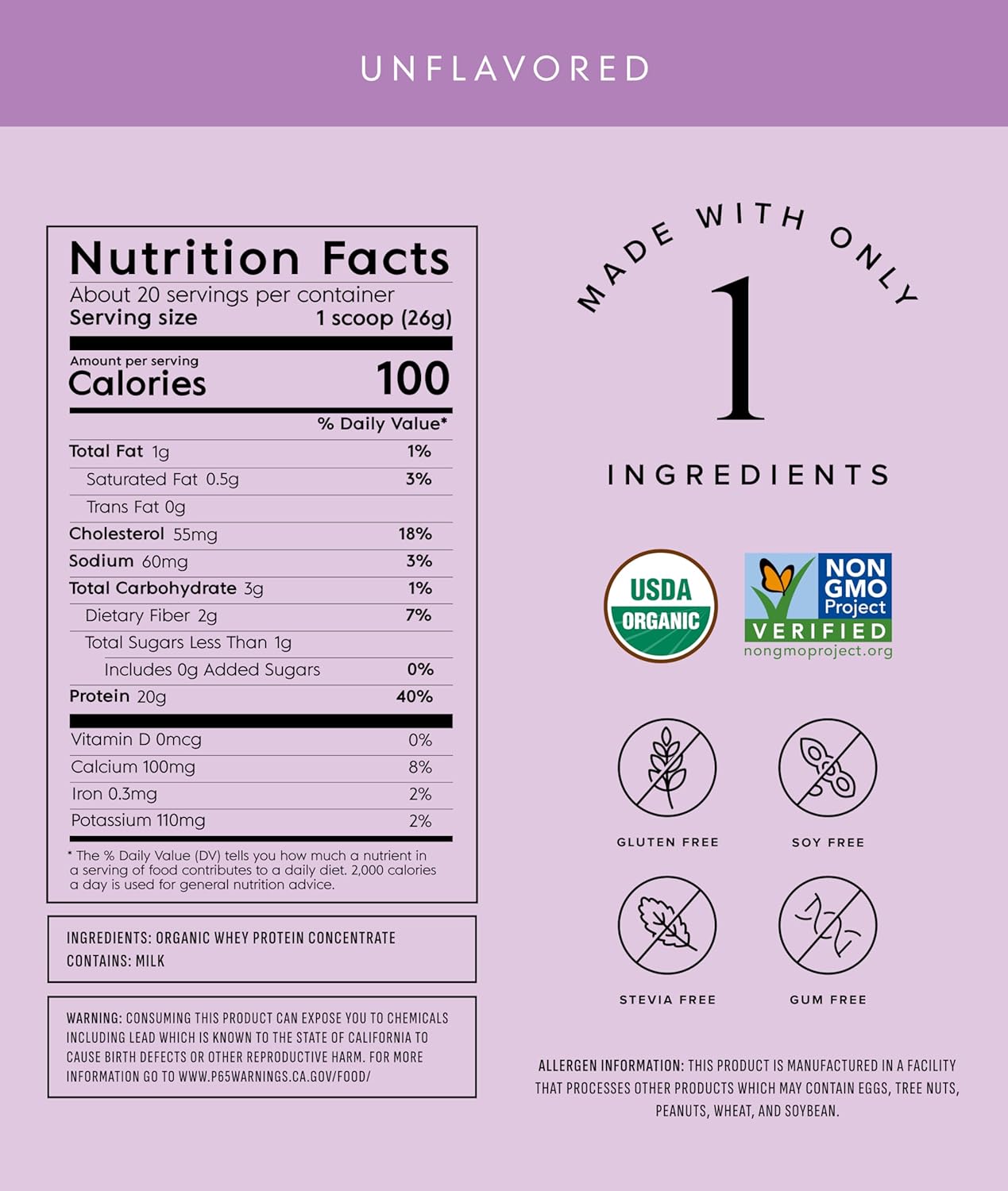 Truvani Organic Whey Protein Powder | Unflavored | 20g Grass Fed Whey Protein | 20 Servings | USDA Organic & Non-GMO | Gluten Free | No Gums, No Soy, No Stevia, No Added Sugars - Image 2