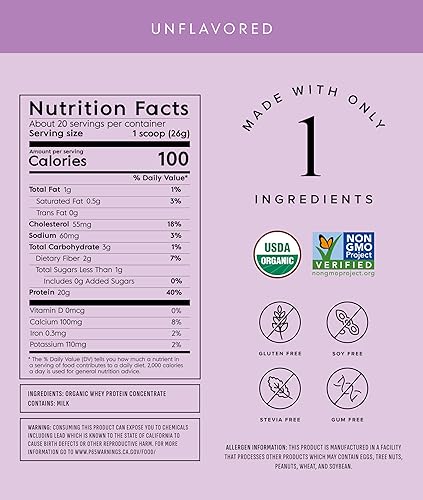Miniatura 2 de Polvo de proteína de suero orgánico Truvani  Sin sabor  20g de proteína de suero alimentado con hierba  20 porciones  Orgánico USDA y sin OMG  Sin