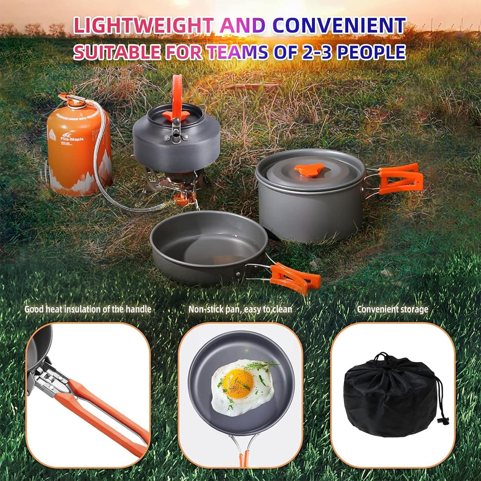 Camping Cookware Set Aluminum Nonstick Portable Ou... – Vicedeal