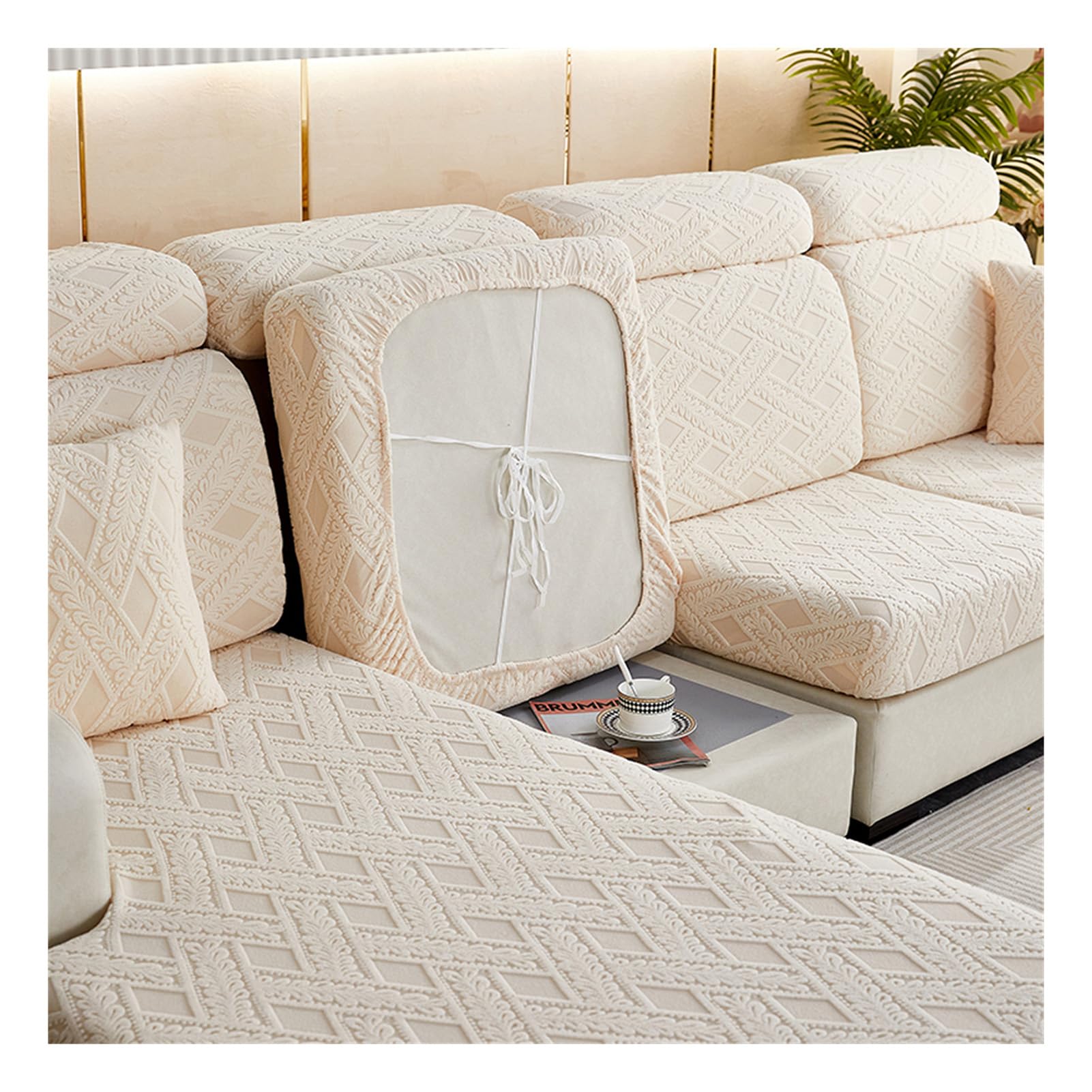 Housse de coussin de canapé de remplacement 3 places extensible beige