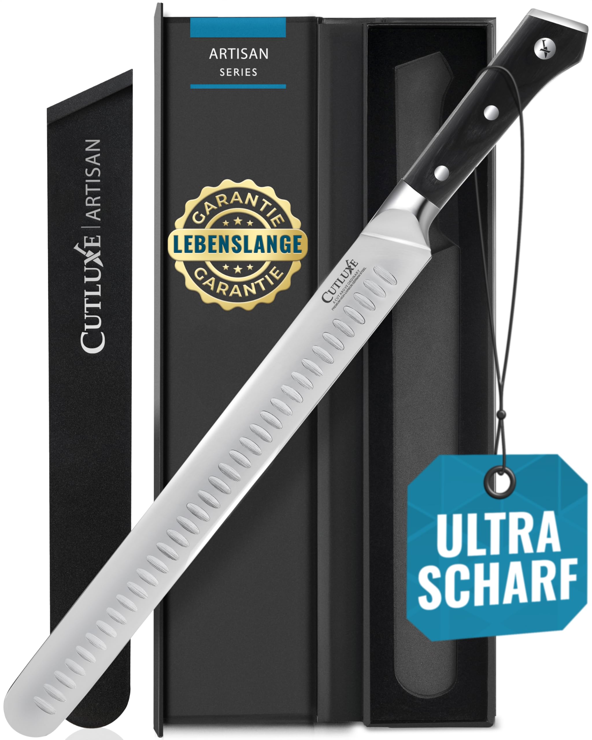 Cutluxe Dönermesser Schinkenmesser – 30cm Tranchiermesser, Fleisch- und BBQ Messer– Deutschem Stahl, Volltang & ergonomisches Griffdesign mit Scheide – Artisan Serie