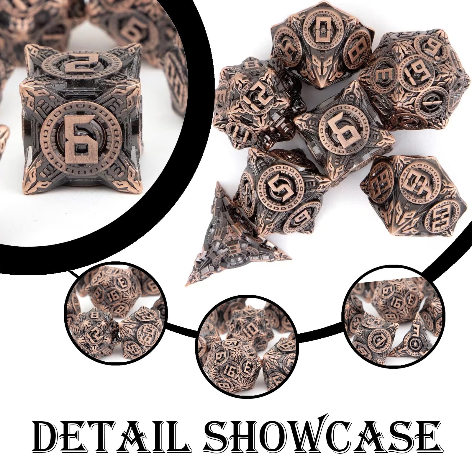 Juego de Dados de Metal Pesado de 7 Piezas para Juegos de rol, D&D, Pathfinder y Juegos de Mesa. Accesorios Duraderos para Juegos de Mesa con Peso y Tacto Profesionales.