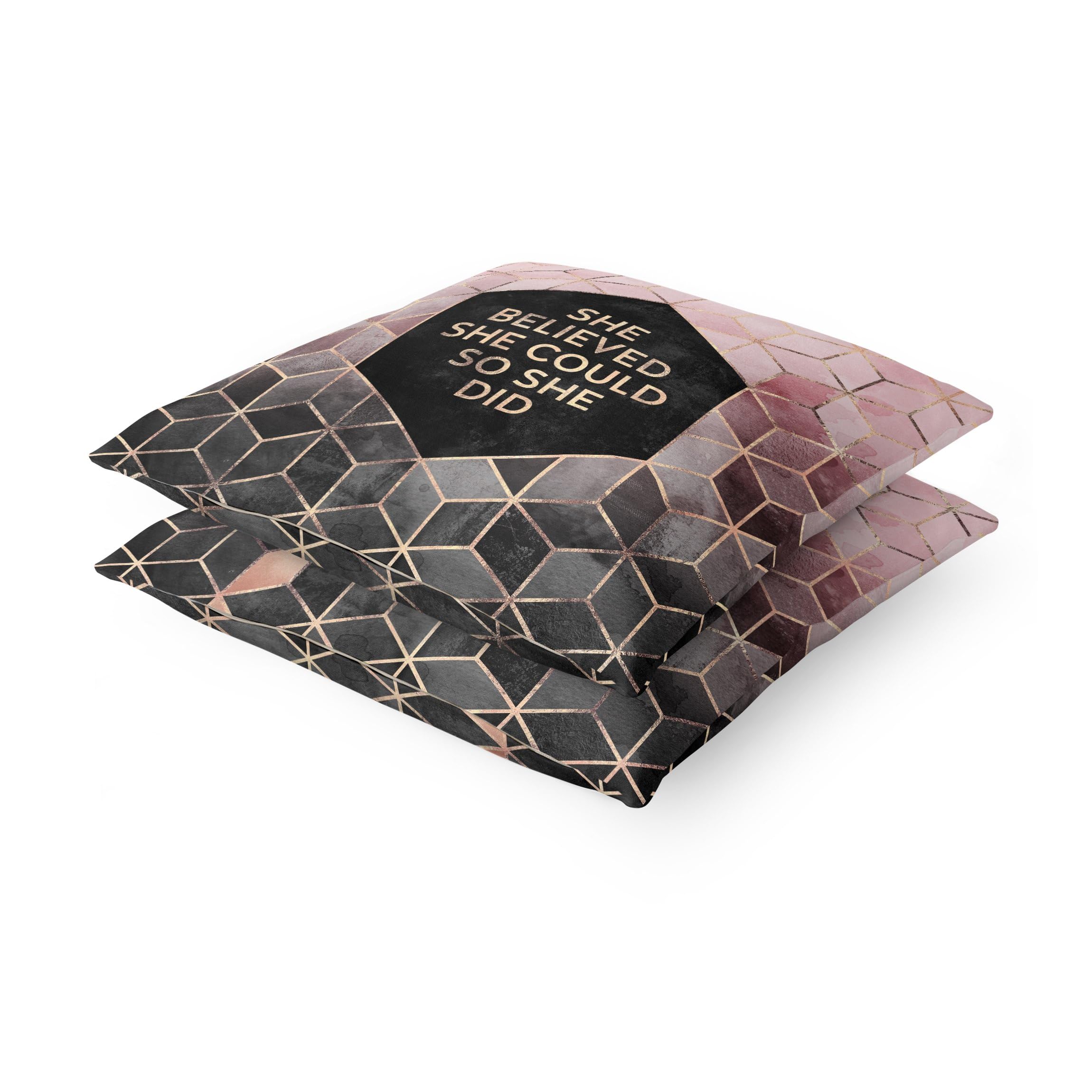Deko Kissenhülle 2er Set drinnen/Indoor waschbar Sprüche ohne Füllung Zierkissen - Made in Germany - Geometrisch Bezug rosa Sofakissen Indoor Sofa Bett 1251