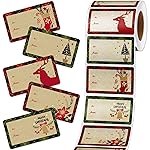 Outus 500 Pieces Christmas Tags Self Adhesive Gift Tags for Xmas Presents Christmas Name Labels Stickers for Wrapping Paper Festival Birthday Holiday Decor(Vintage Style,2.95 x 1.6 Inch)