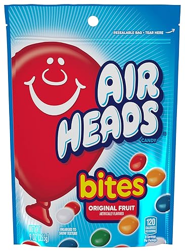 Airheads Caramelo, Bites, sabor original a fruta, no se derrite, bolsa de 9 onzas, caja de 12 bolsas