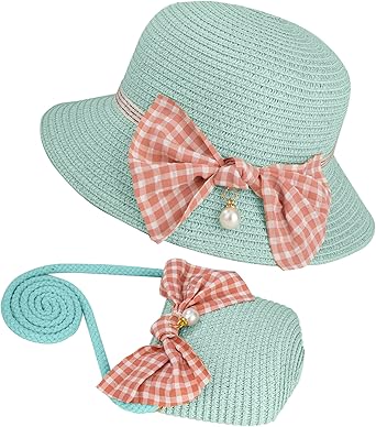 YOOCHUENG Mädchen Sommer Set - Strohhut Mit Tasche & Blumen-Sonnenbrille | Perfektes Urlaubs-Set